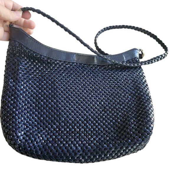 Metal Mesh Shoulder Bag Navy Blue Womens 12x9" Braided Strap Whimsy Coastal - Picture 3 of 16